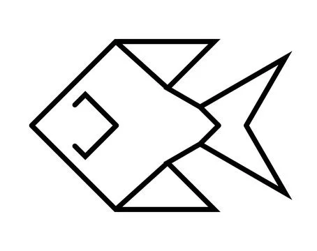 Geometric fish outline vector, Minimalist aquatic icon, Line art fish illustr Stock Illustration