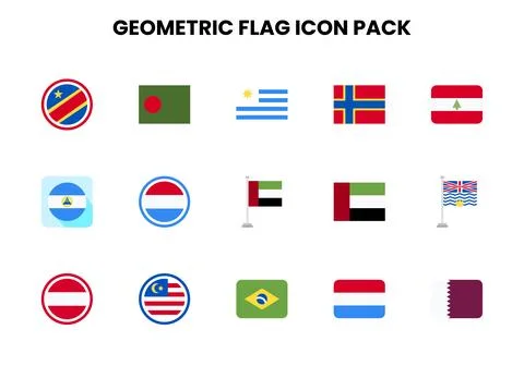 Geometric Flag Flat Bundle Icons Pack Stock Illustration