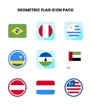 Geometric Flag Flat Collection Icons Pack Stock Illustration