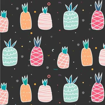 Geometric Flat And Cute Hand Drawn Pineapples Pattern. Stock Illustration