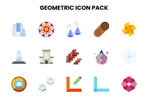 Geometric Flat Design Icons Pack Stock Illustration
