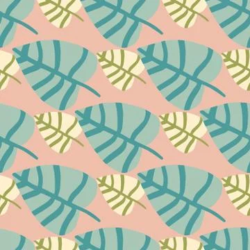 Geometric flat leaves seamless pattern on pink background. Simple botanical b Stockillustratie