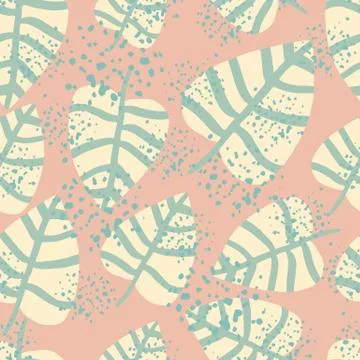 Geometric flat leaves seamless pattern on pink background. Simple grunge bota Stockillustratie