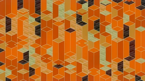 Geometric flat pattern with orange moving cubes. 3d rendering loop animation UHD Stock Footage 128966651
