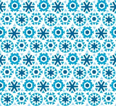 Geometric flat snowflake seamless pattern vector illustration.  blue winter r Stock Illustration