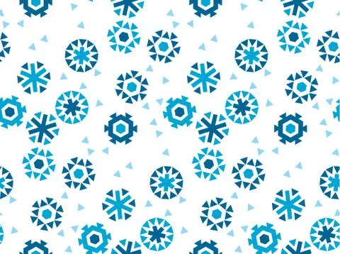 Geometric flat snowflake seamless pattern vector illustration.  blue winter r Stock Illustration