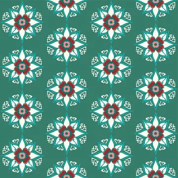 Geometric Floral Abstract Pattern In White And Red On Green Stock Illustration