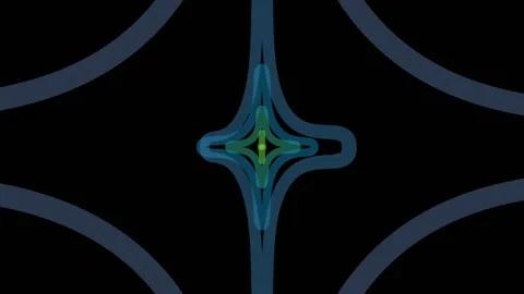 Geometric floral elements of blue and yellow lines revolve on a black background Stock Footage 149935764