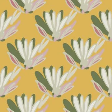 Geometric floral endless wallpaper. Scribble flower seamless pattern on yello イラスト素材