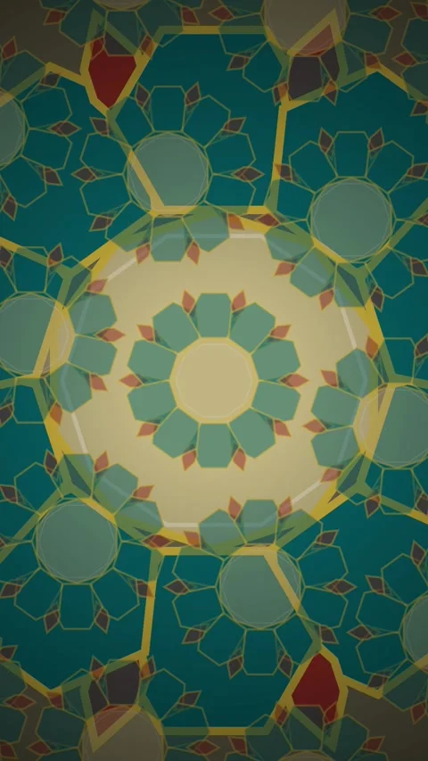 Geometric Floral Pattern Animation with Teal, Red, and Yellow Accents on Be.. Stock Footage 347697570