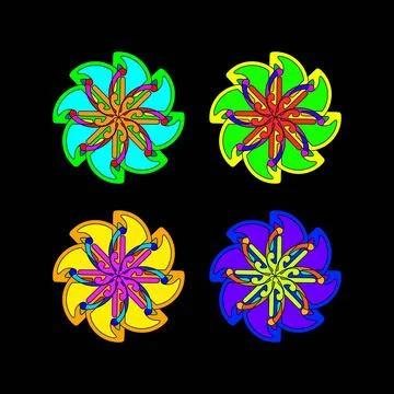 Geometric Floral Pattern with Interlocking Petals in Green, Yellow, Orange .. 库存插图