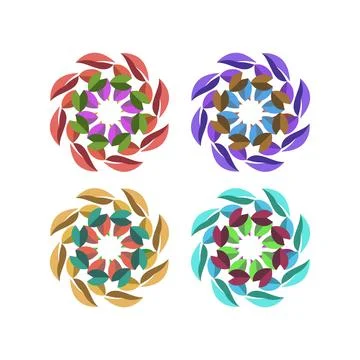 Geometric Floral Pattern with Layered Petals in Red, Purple, Brown, and Blu.. Stock Illustration