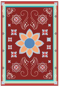 Geometric Floral Pattern with Middle Eastern Motifs on Red Background イラスト素材