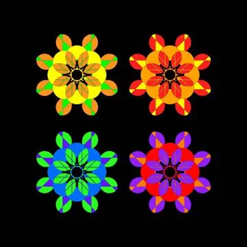 Geometric Floral Pattern with Overlapping Petals in Yellow, Orange, Blue an.. Stock Illustration