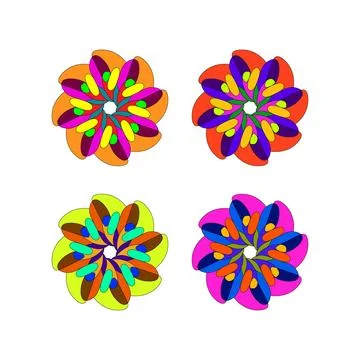 Geometric Floral Pattern with Overlapping Petals in Orange, Red, Green and .. 스톡 일러스트