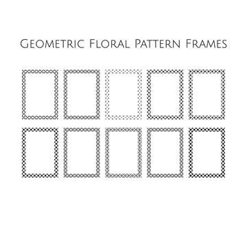Geometric Floral Pattern Rectangle Frame Set, Bold Repeat Star Flower Snowf.. Stock Illustration