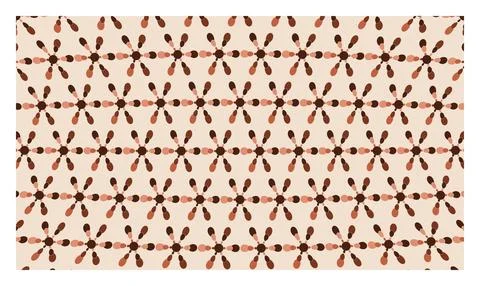 Geometric floral pattern with symmetrical brown and orange shapes on light .. Stock Illustration