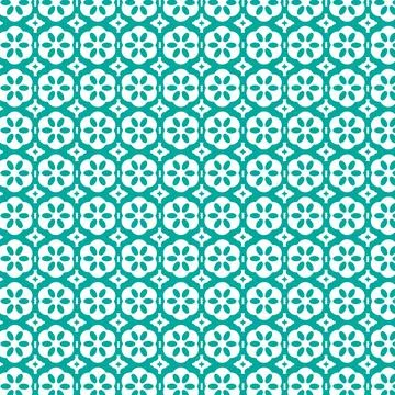 Geometric Floral Pattern in Teal and White Stock Illustration