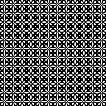 Geometric Floral Seamless Pattern in Black and White Vector Design Stock Illustration