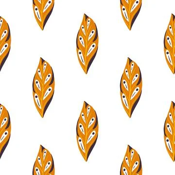 Geometric floral seamless pattern with doodle hand drawn leaf ornament. Orang Stock Illustration