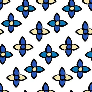 Geometric floral seamless pattern inspired by Mediterranean tiles Stock Illustration