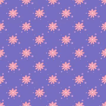 Geometric floral seamless pattern with pink chamomile small flowers ornament Stock Illustration