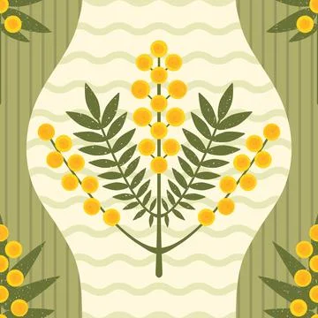 Geometric floral vector seamless pattern. Modern symmetrical yellow flowers and Stock Illustration