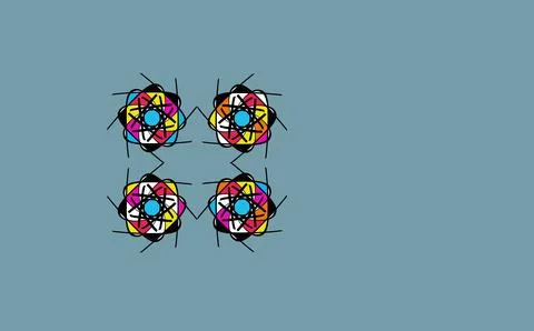 Geometric Flower Emblems on Muted Blue Slate Background Stock Illustration