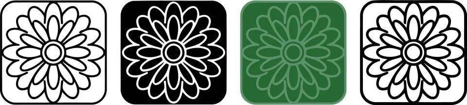 Geometric Flower Pattern Set with Rounded Square Backgrounds Stock Illustration