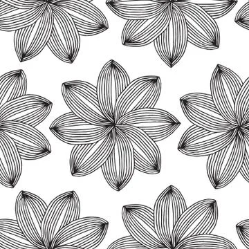 Geometric Flower seamless pattern in black and white Stock Illustration