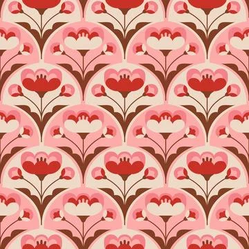 Geometric flower seamless pattern. Retro static design, flat simple decor イラスト素材