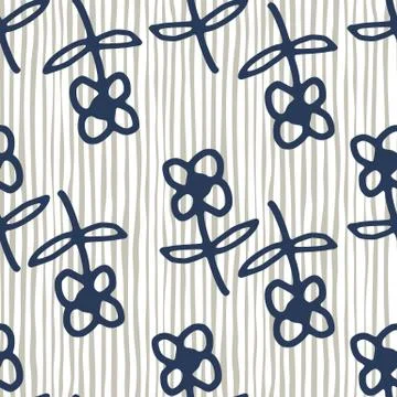 Geometric flowers seamless pattern on lines background. Simple style. Doodle  Illustrazione stock
