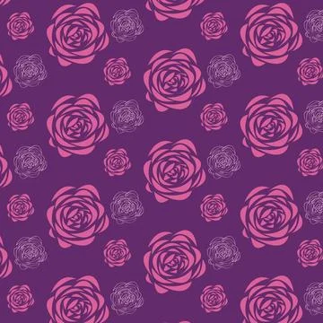 Geometric flowers with a seamless pattern on purple background. Repeating pink Stock Illustration
