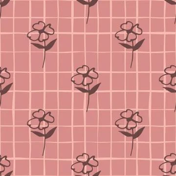 Geometric flowers seamless pattern on warm pink background. Stock Illustration