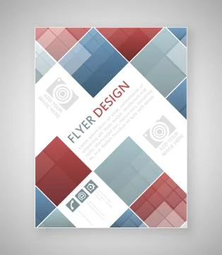Geometric flyer template design with blue and red square elements. Cover layo Stock Illustration