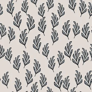 Geometric foliage branches little random seamless pattern. Grey background. N Illustrazione stock