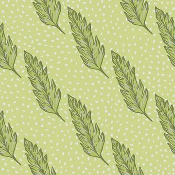 Geometric foliage seamless pattern on dots background. Simple leaves ornament 스톡 일러스트