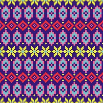 Geometric folk seamless pattern colorful pixelated shapes texture. 스톡 일러스트