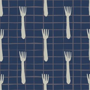 Geometric fork seamless pattern on line background. Kitchen textiles wallpape Stock Illustration
