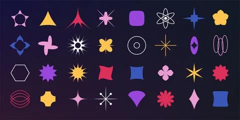 Geometric forms. Abstract shapes. Isolated star elements. Retro geometry figu Illustrazione stock