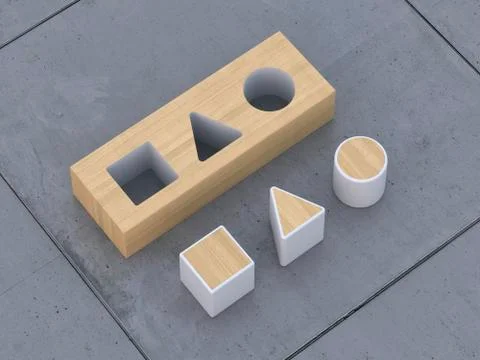 Geometric forms lying on concrete flooring, 3D Rendering Ilustración de archivo