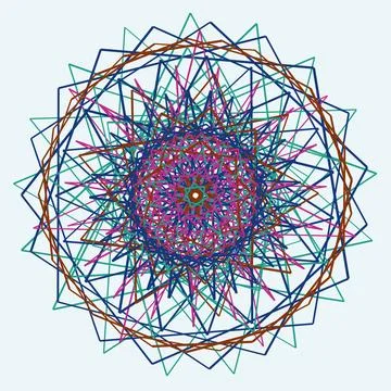 Geometric fractal pattern with vibrant intersecting lines and central symmetr Stock Illustration