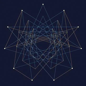 Geometric fractal star pattern with interconnected nodes and lines on dark .. Stock Illustration