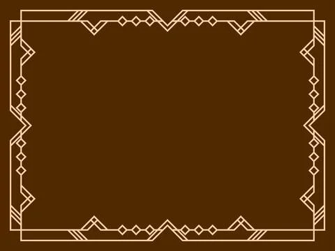 Geometric frame of beige lines on a brown background. Linear border. Line a.. Illustrazione stock