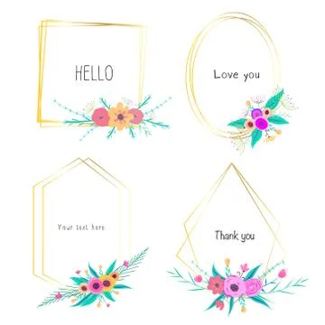 Geometric frame with flower. Botanical composition. Decorative element for we Stock Illustration