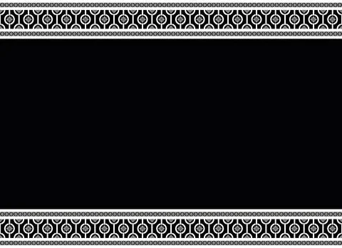 Geometric frame pattern, white flower pattern, black background, seamless Stock Illustration
