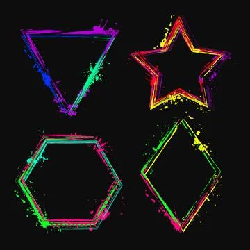 Geometric frames with paint strokes, splatter Illustrazione stock