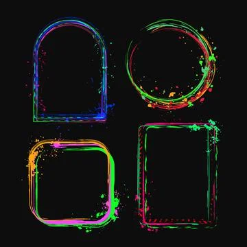 Geometric frames with paint strokes, splatter Stock Illustration