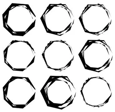 Geometric frames. Set of edgy geometric circular frames. Illustrazione stock
