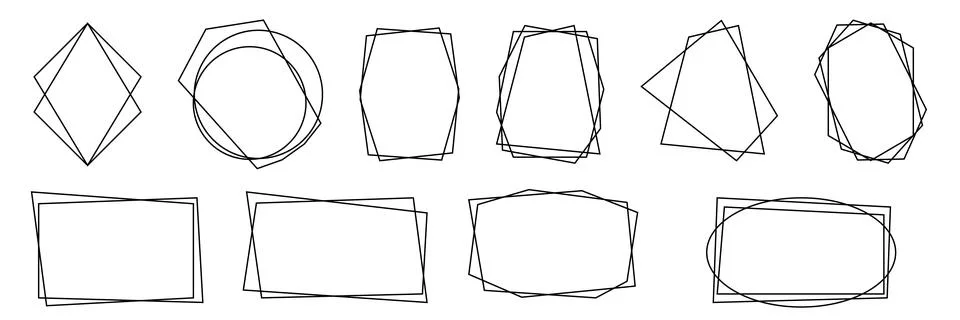 Geometric frames, set of frames, vector illustration. Geometrical polyhedron. Stock Illustration